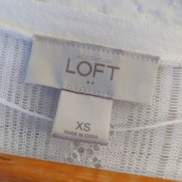 LOFT  Ivory Crochet Knit Open Front Lightweight Cardigan - Picture 7 of 7